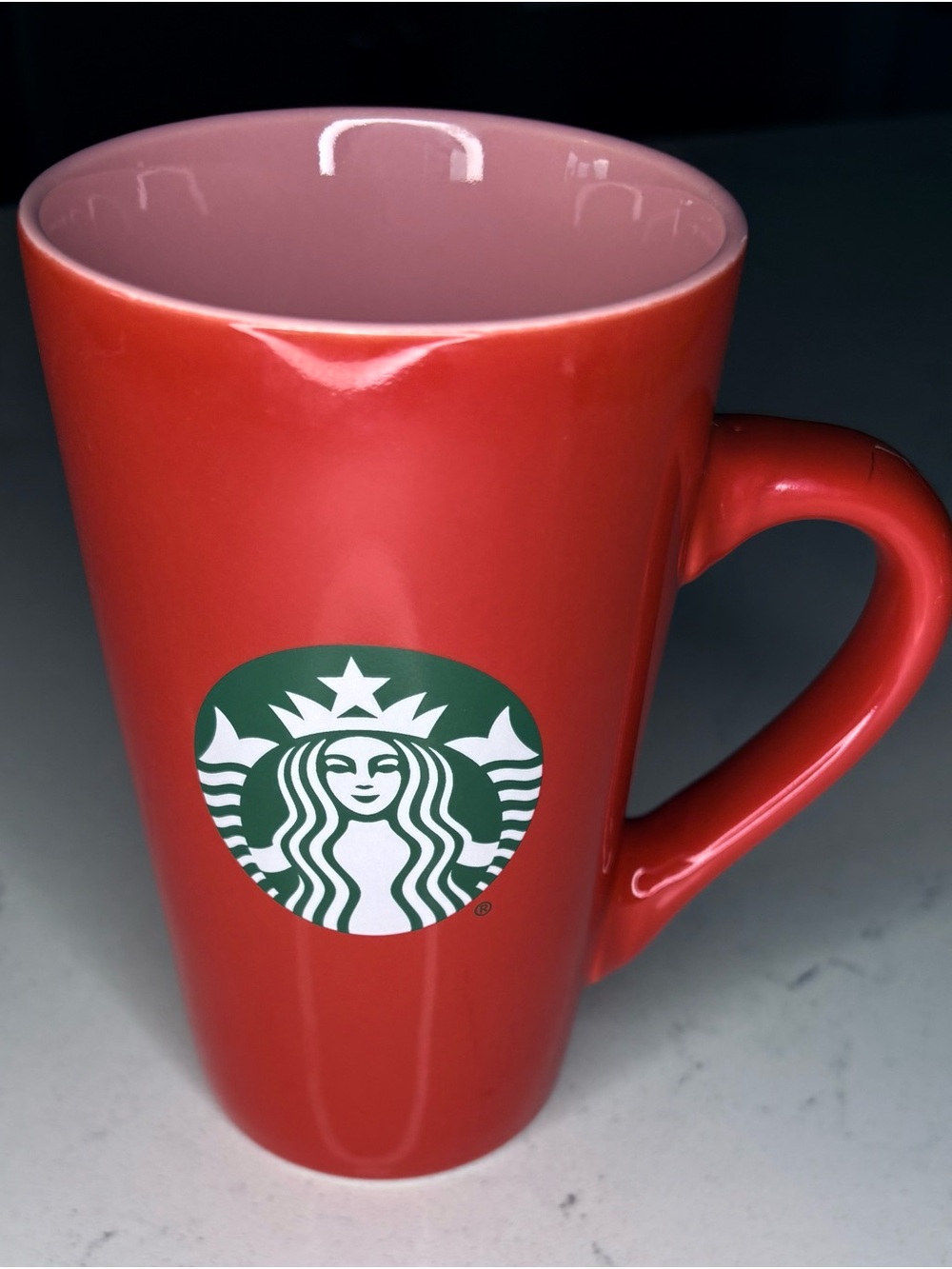 Starbucks Red Ceramic Mug with Pink Interior 16 oz.